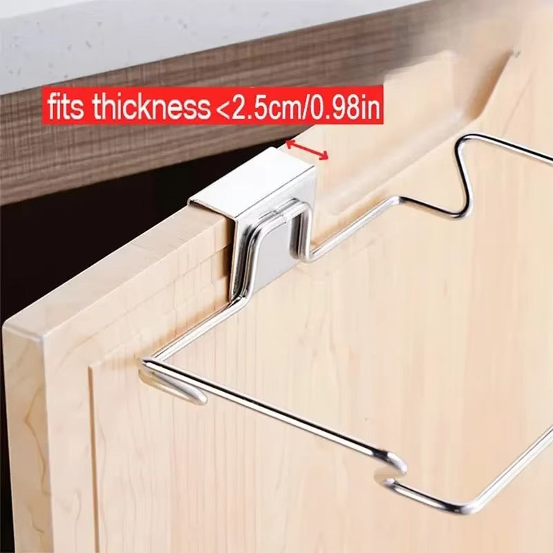 Stainless Steel Trash, garbage, rubbish, vegetable peels Bag Holder  Over Cabinet Door Hanging Bag Rack for Kitchen