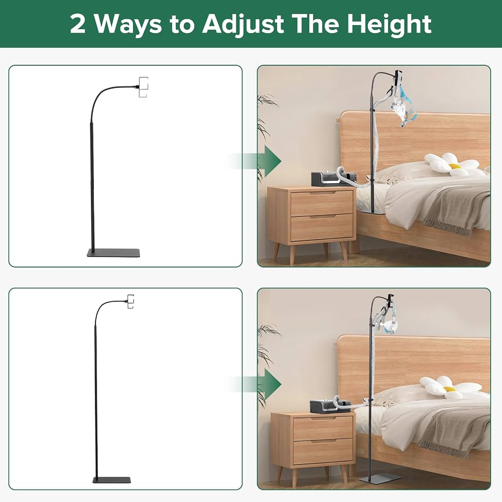 Floor-standing CPAP bedside ventilator tubing bracket, 360° rotating metal cantilever anti-entanglement tubing head bracket No-Drill CPAP Accessories for Easy Setup