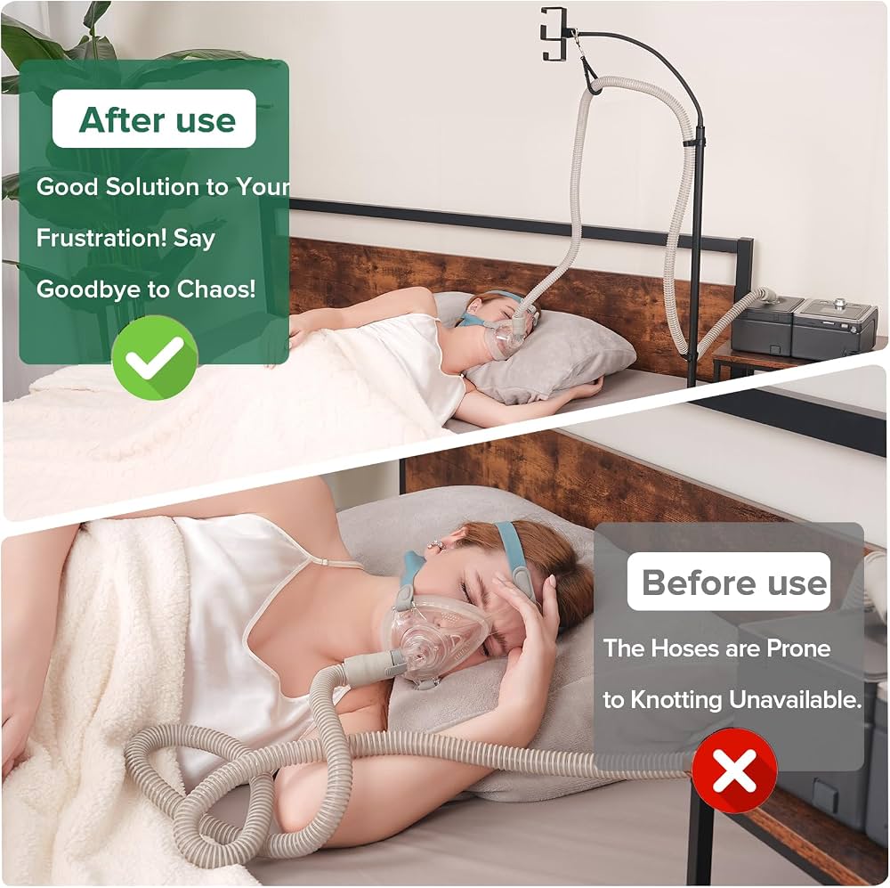 Floor-standing CPAP bedside ventilator tubing bracket, 360° rotating metal cantilever anti-entanglement tubing head bracket No-Drill CPAP Accessories for Easy Setup