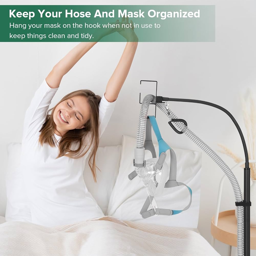 Floor-standing CPAP bedside ventilator tubing bracket, 360° rotating metal cantilever anti-entanglement tubing head bracket No-Drill CPAP Accessories for Easy Setup