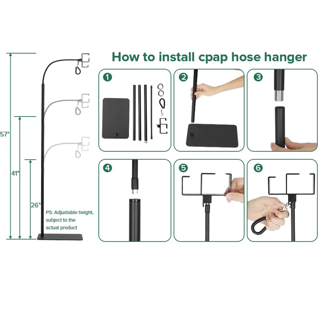 Floor-standing CPAP bedside ventilator tubing bracket, 360° rotating metal cantilever anti-entanglement tubing head bracket No-Drill CPAP Accessories for Easy Setup