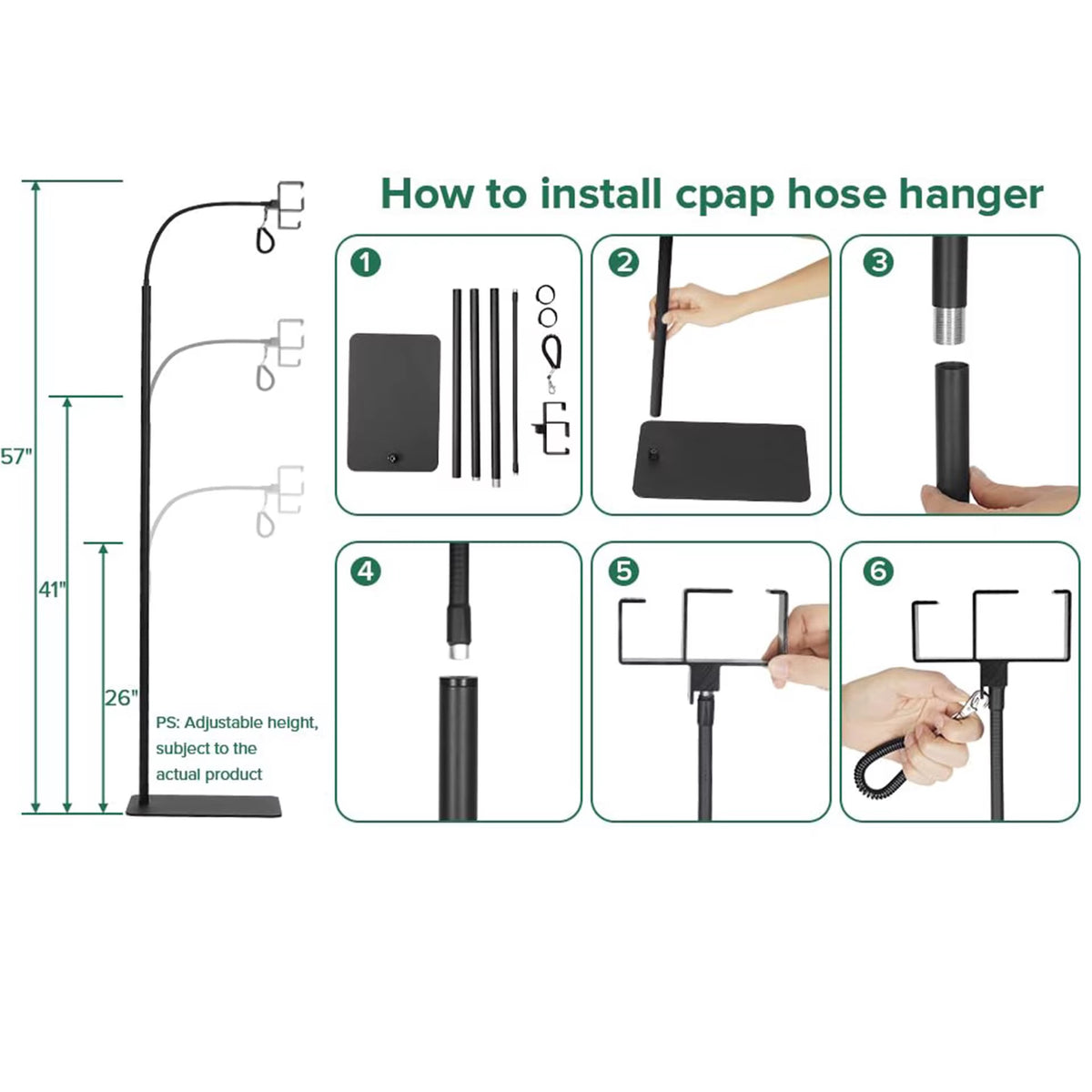Floor-standing CPAP bedside ventilator tubing bracket, 360° rotating metal cantilever anti-entanglement tubing head bracket No-Drill CPAP Accessories for Easy Setup
