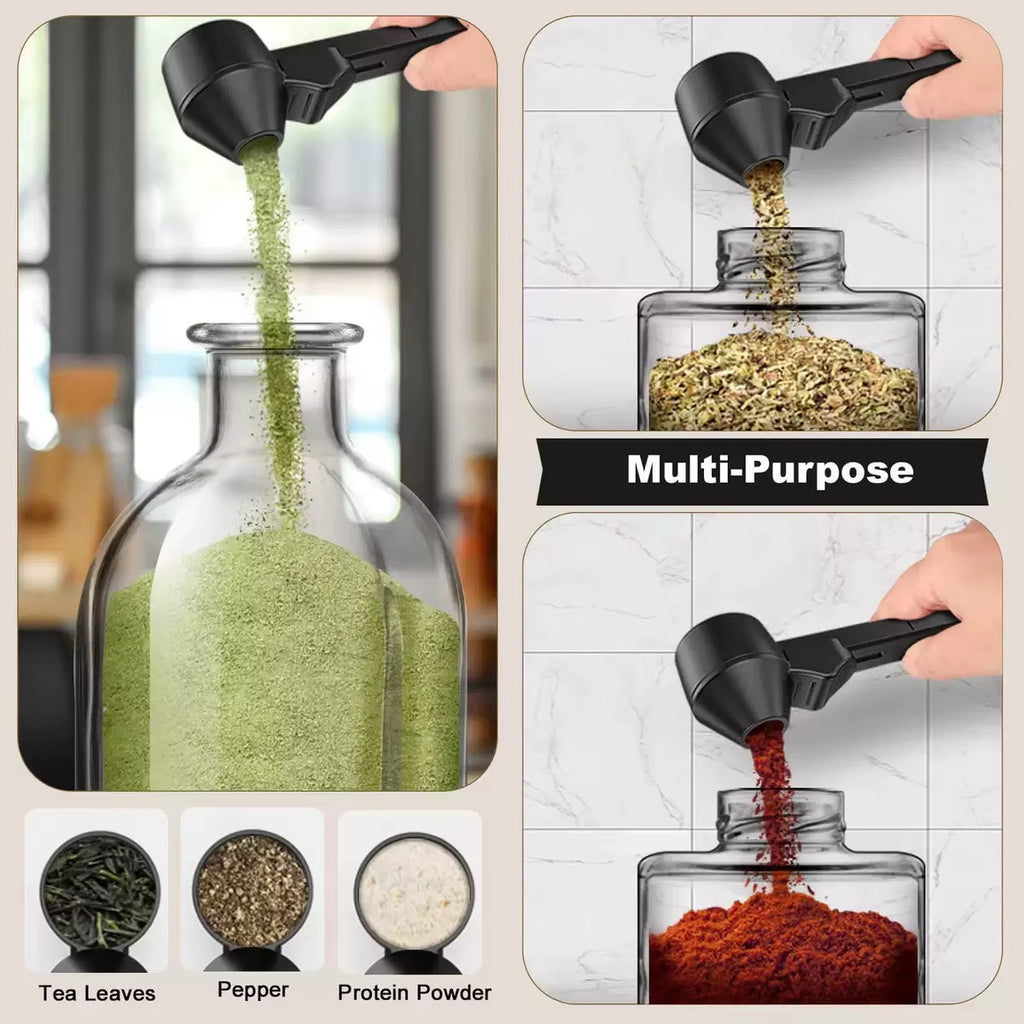 Multifunctional measuring spoon funnel, protein powder dispenser, sliding spoon, coffee milk powder, leak-proof spill-proof protein powder funnel