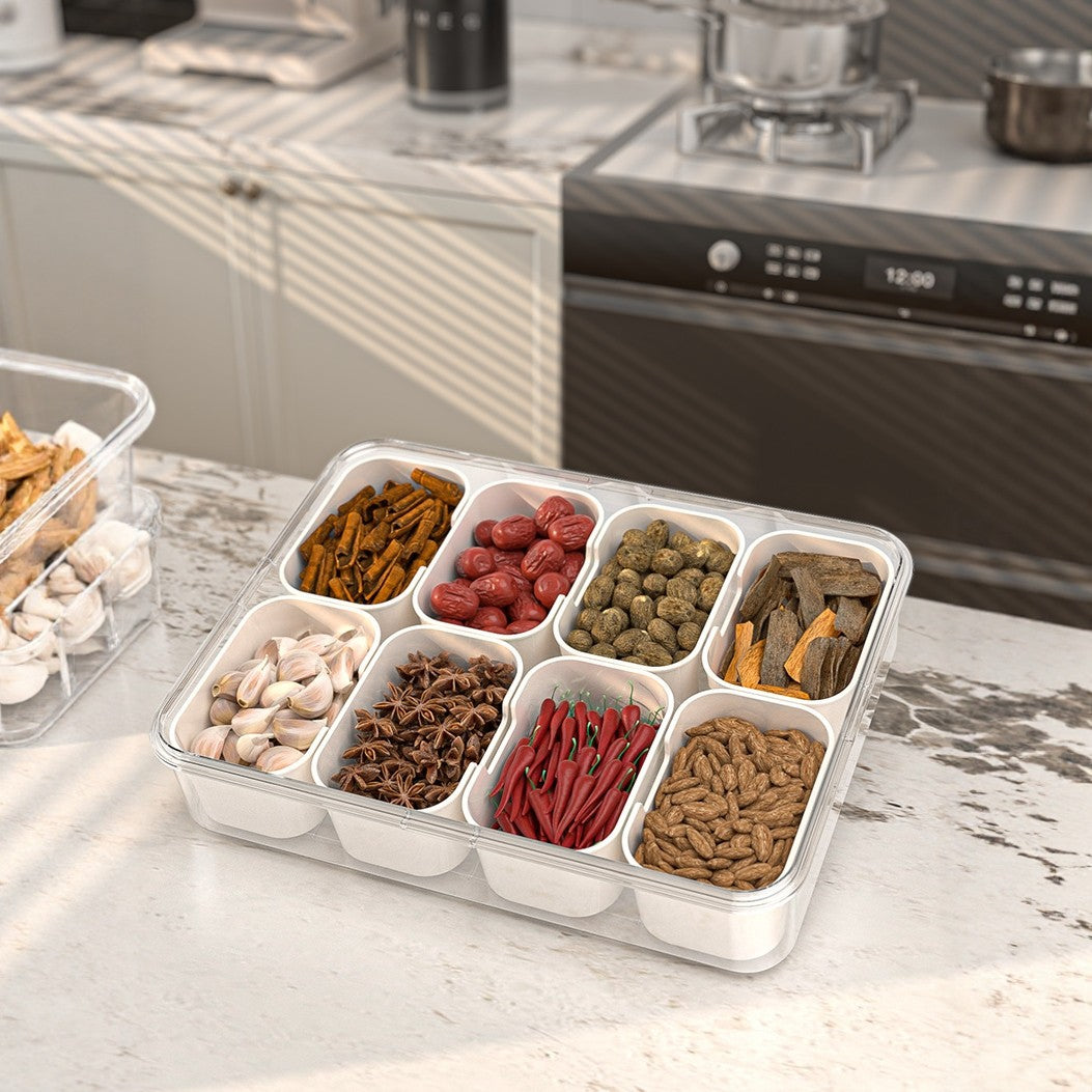 4-8 Compartment Divided Serving Tray with Lid & Handle  Clear Snack Box for Party, Charcuterie, Veggie, Fruit & Nut seasoning boxes, refrigerator storage boxes, kitchen sealed compartment storage boxes, moisture-proof fresh-keeping spice boxes