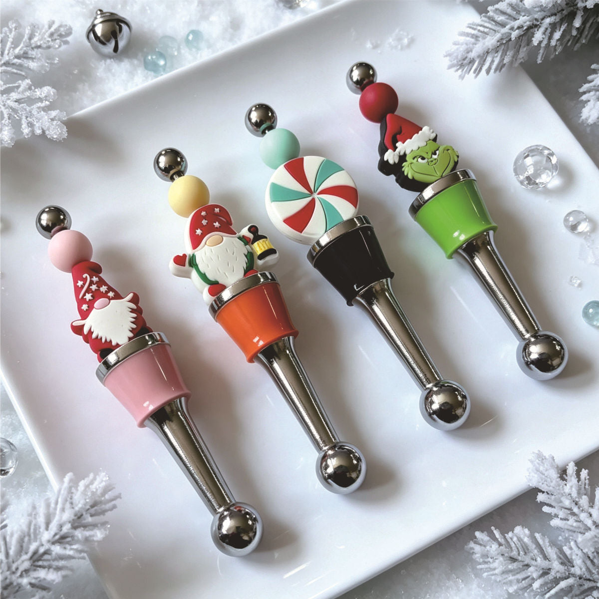 Christmas Gnome Grinch Old Man Goblin Candy Cane Beaded Red Wine Champagne Bottle Cork Stopper Gift Wine Preservation Cork