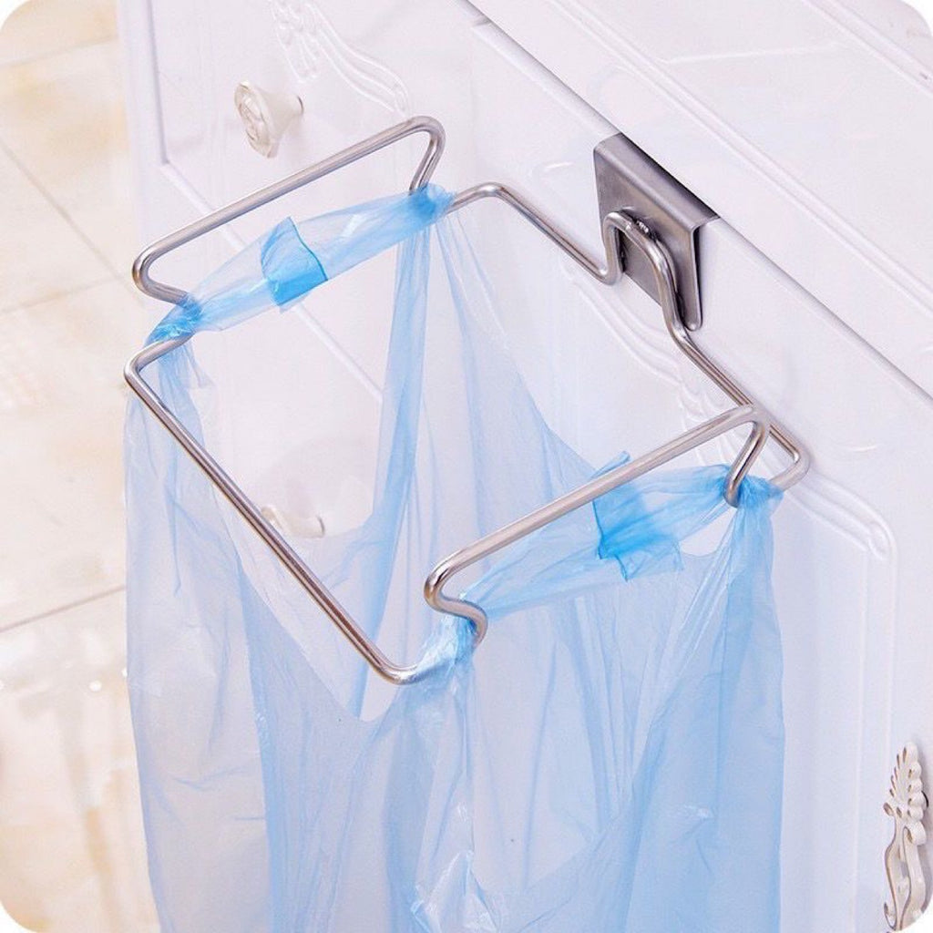 Stainless Steel Trash, garbage, rubbish, vegetable peels Bag Holder  Over Cabinet Door Hanging Bag Rack for Kitchen