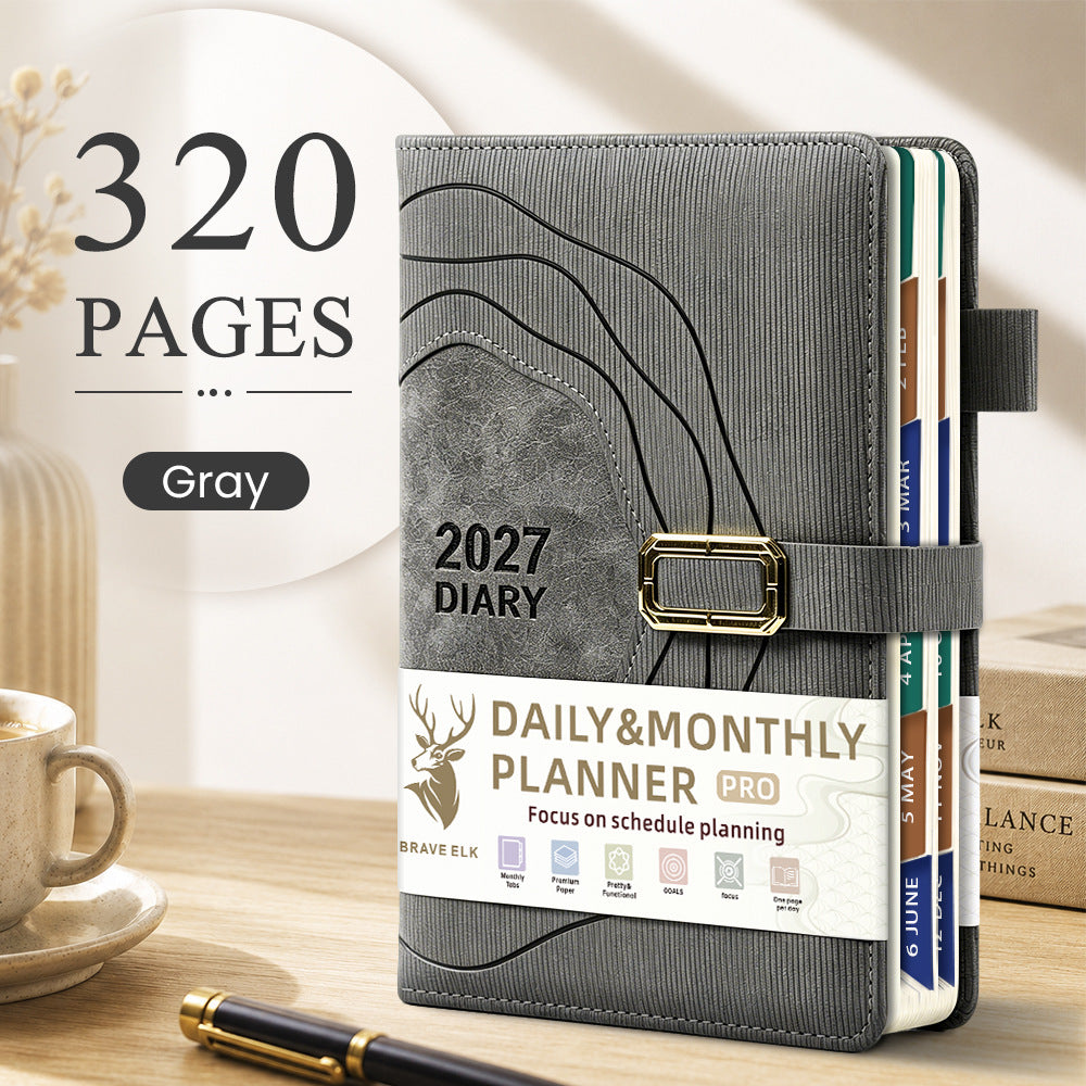 2027 Business Workplace Daily & Monthly Planner Pro  A5 Blue Faux Leather Diary with Buckle Closure, Pen Loop & Monthly Notebook Daily Planner