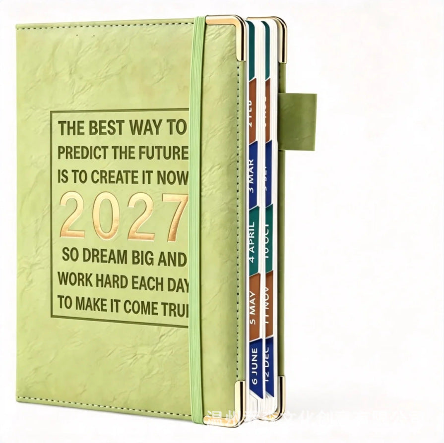 2027 Colour Index Dream Big Work Hard Diary Daily Planner Leather-Look Business Planner with Monthly Colour Tabs with Elastic Band, Pen Loop & Inspirational Quote Cover