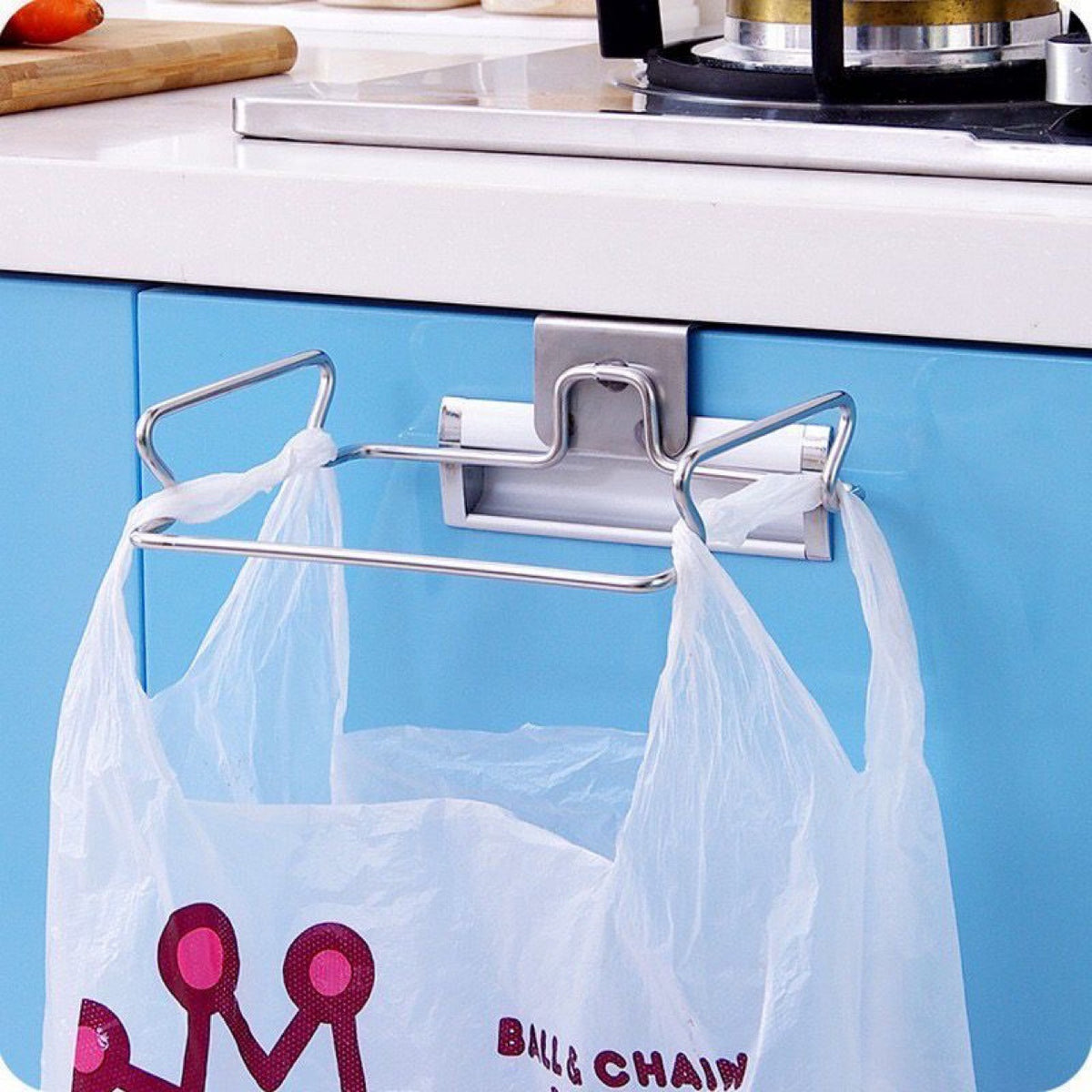 Stainless Steel Trash, garbage, rubbish, vegetable peels Bag Holder  Over Cabinet Door Hanging Bag Rack for Kitchen