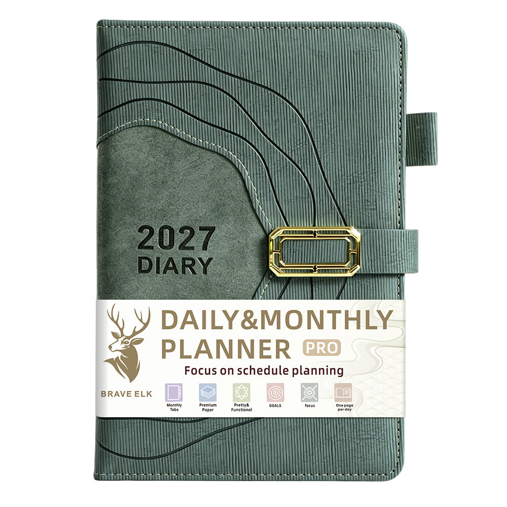 2027 Business Workplace Daily & Monthly Planner Pro  A5 Blue Faux Leather Diary with Buckle Closure, Pen Loop & Monthly Notebook Daily Planner