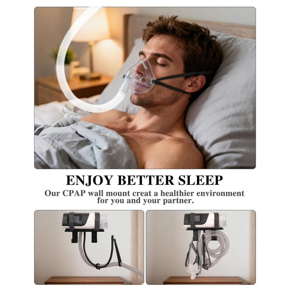 Wall-mounted metal storage rack with a flexible tube hooked to the face shield, adjustable and liftable