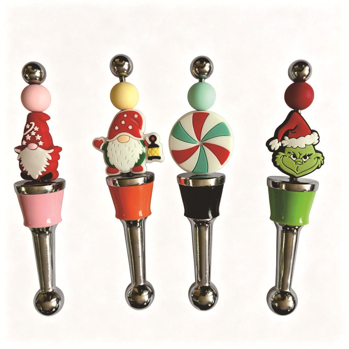 Christmas Gnome Grinch Old Man Goblin Candy Cane Beaded Red Wine Champagne Bottle Cork Stopper Gift Wine Preservation Cork