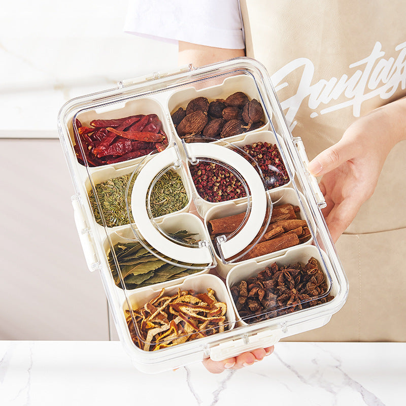 4-8 Compartment Divided Serving Tray with Lid & Handle  Clear Snack Box for Party, Charcuterie, Veggie, Fruit & Nut seasoning boxes, refrigerator storage boxes, kitchen sealed compartment storage boxes, moisture-proof fresh-keeping spice boxes