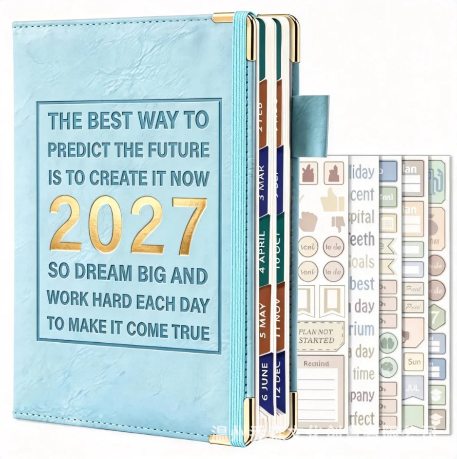 2027 Colour Index Dream Big Work Hard Diary Daily Planner Leather-Look Business Planner with Monthly Colour Tabs with Elastic Band, Pen Loop & Inspirational Quote Cover