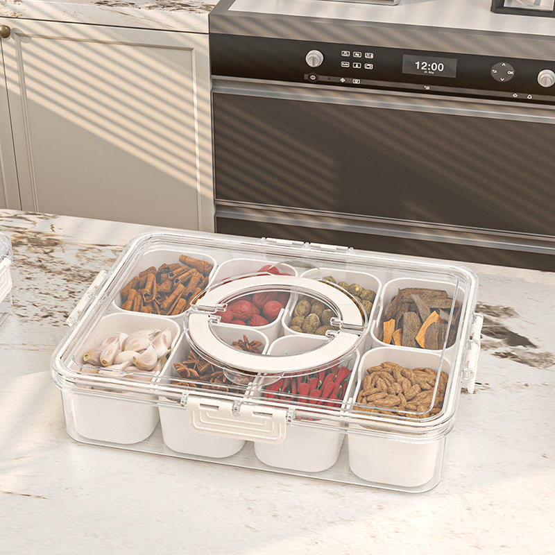 4-8 Compartment Divided Serving Tray with Lid & Handle  Clear Snack Box for Party, Charcuterie, Veggie, Fruit & Nut seasoning boxes, refrigerator storage boxes, kitchen sealed compartment storage boxes, moisture-proof fresh-keeping spice boxes